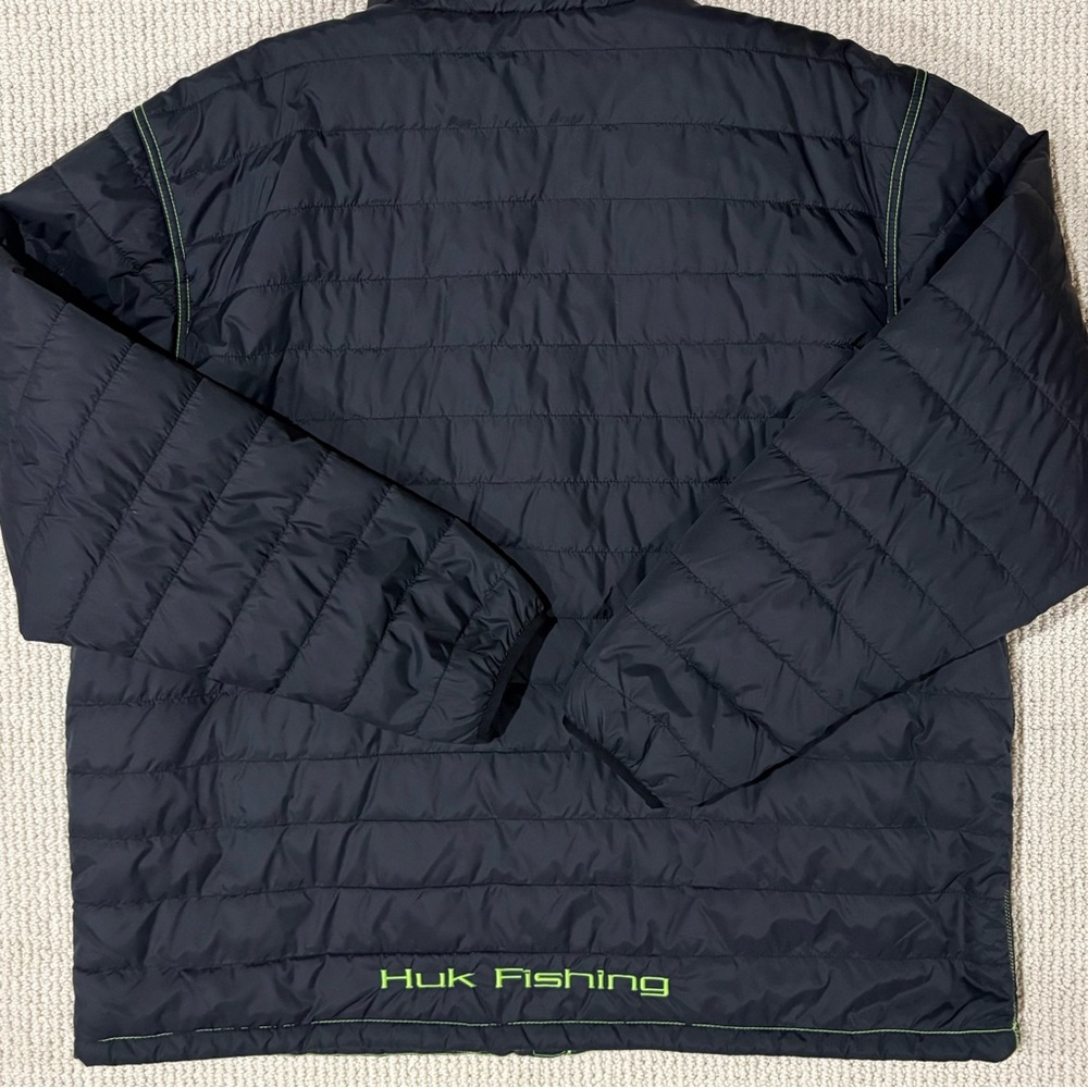 Huk Performance Fishing puffer jacket coat men’s XXL warm lightweight black/neon - Picture 2 of 11
